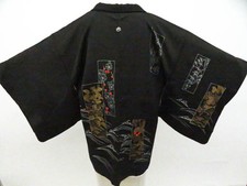 Japanese Vintage Haori Black Jacket Silk Made in japan eb-1387