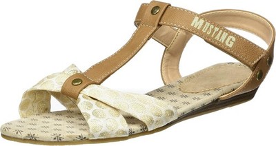 Mustang Girl T-Bang Sandals Summer Shoes, Beige, 34 EUR