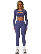 Workout Sets for Women 2 Piece Long Sleeve Cutout Crop Top and High Waisted L...