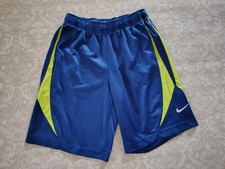 NIKE Medium 10-12 Boy Royal Blue Lime Green Athletic Sports Shorts