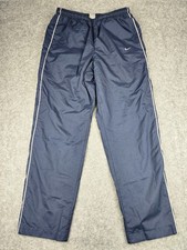 Vintage Nike Track Pants Mens Medium Y2K Baggy Navy Blue Ankle Zip Lined Swoosh