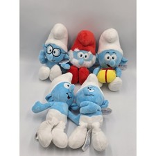 Set of 5 Smurfs Plush Toys 8 inch Smurf Papa Smurfette Brainy Grouchy Jokey NWT