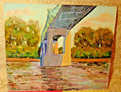 Florence Eisenberg 1965 River Oil Painting I 680 MORMON BRIDGE OMAHA NE Artist