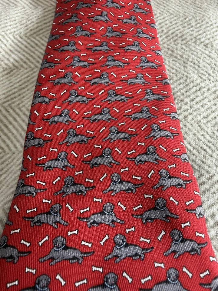 Vineyard Vines мужской шелк 100% галстук красная собака животный узор ограниченный выпуск - Изображение 2 из 4