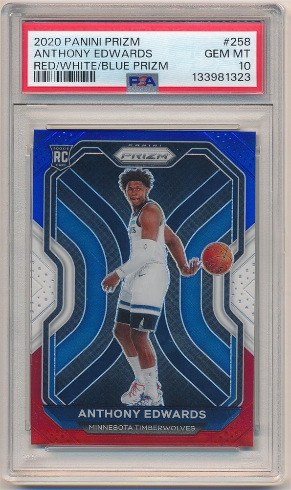 ANTHONY EDWARDS 2020/21 PANINI PRIZM #258 RC RED WHITE BLUE PRIZMS SP PSA 10 GEM