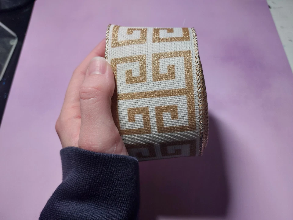 Beautiful Gold/Cream Greek Key Ribbon Roll - Image 4 of 4