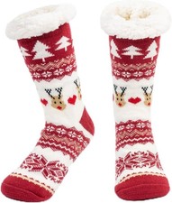 Christmas Slipper Socks with Non-Slip Grippers, Cozy Fuzzy Fluffy Socks for Wome