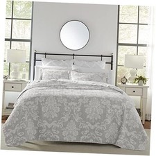 - Cotton Reversible Bedding with Matching Shams, Queen Venetia Grey Quilt Set