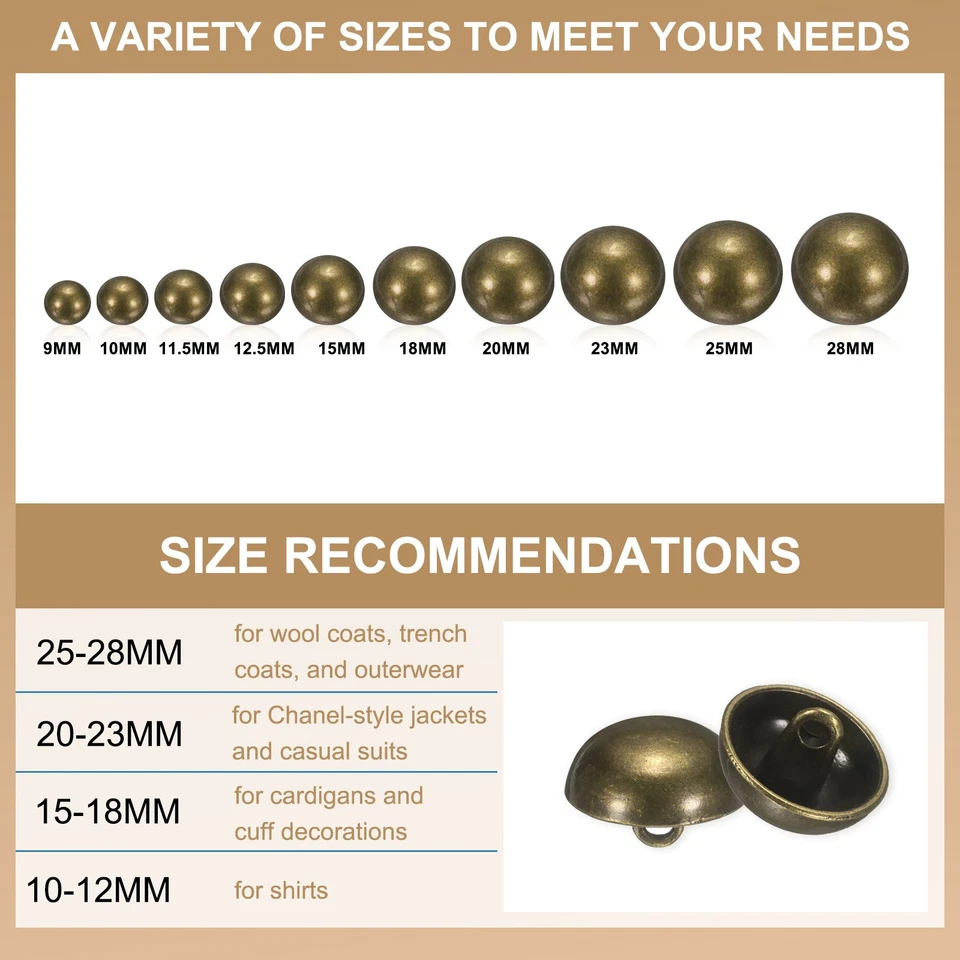 12 Stk. Halbkugelknöpfe 15mm, für Blazer/Mantel, Bronze - Bild 4 von 4
