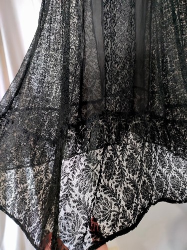 Antique Art Deco 1920s 1930s Black Lace Flapper Dress Silk Chiffon Inserts - Picture 16 of 21