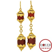 Estate Coral 18K Gold Abstract Swirl Textured Dangle Drop Earrings 9.5 Gr NR