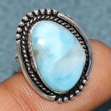 925 Silver Plated Larimar Ring US 6.5 Gift For Bestie Limited Stock Deal GW