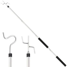 Clothes Hook Pole Heavy Duty,32 to 80Inch High Reach Garment Hook 2 Hooks for...