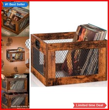 Vinyl Record Storage Crate Wooden Cube Organizer Holds 80 Albums Brown