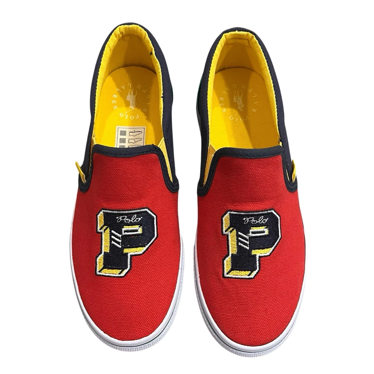 Ralph Lauren Plaid Slip-On Sneakers in Navy, Red and Yellow Amazon.com | POLO RALPH LAUREN Keaton-Slip Navy 9 D (M  main image 3
