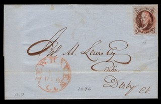 MOMEN: US STAMPS # 1 IMPERF USED ON COVER CV. $500 LOT #13566