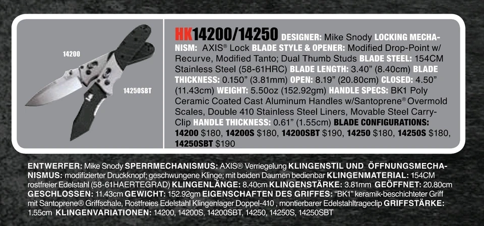 Rare Benchmade HK (Heckler & Koch) 14250SBT AXIS Folding Tanto Knife - Image 2 of 4