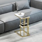 C-Shaped Narrow Side Table with Shelf, 2-Tier Slim End Table, White Marble Grain