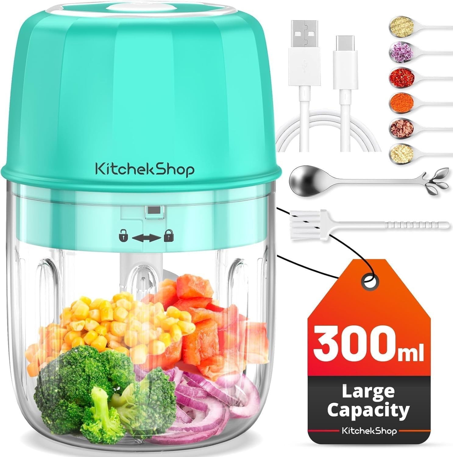 Rechargeable Portable and Cordless Mini Food Processor 300ML with Stainless S...