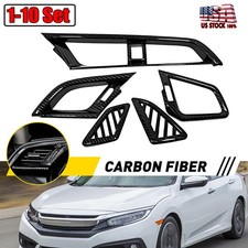 10Pc For Honda Civic 16-20 Carbon Fiber Front Dashboard AC Air Vent Outlet Cover