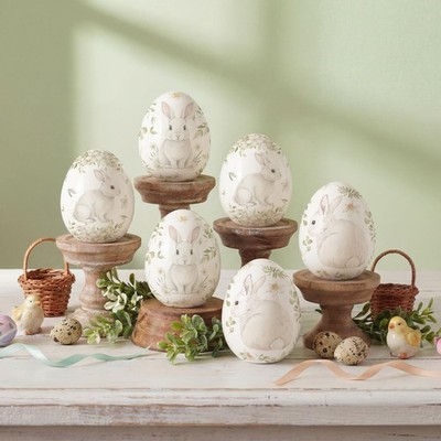 DoubleFill 6 Pcs Ceramic Easter Eggs Bunny Porcelain Eggs Spring Rabbit Basket