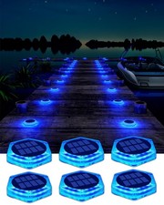 6 Pack Waterproof Solar Driveway Lights, Blue LED Dock  Deck Lights For Outdoor