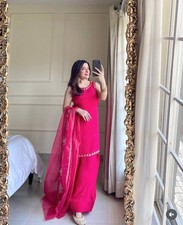 Ethnic Wear Pink Natural Crepe Top Farshi Palazzo With Dupatta For Women Party