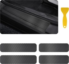 4PCS Door Sill Protector with Scraper, Carbon Fiber Door Protector Edge Guards f