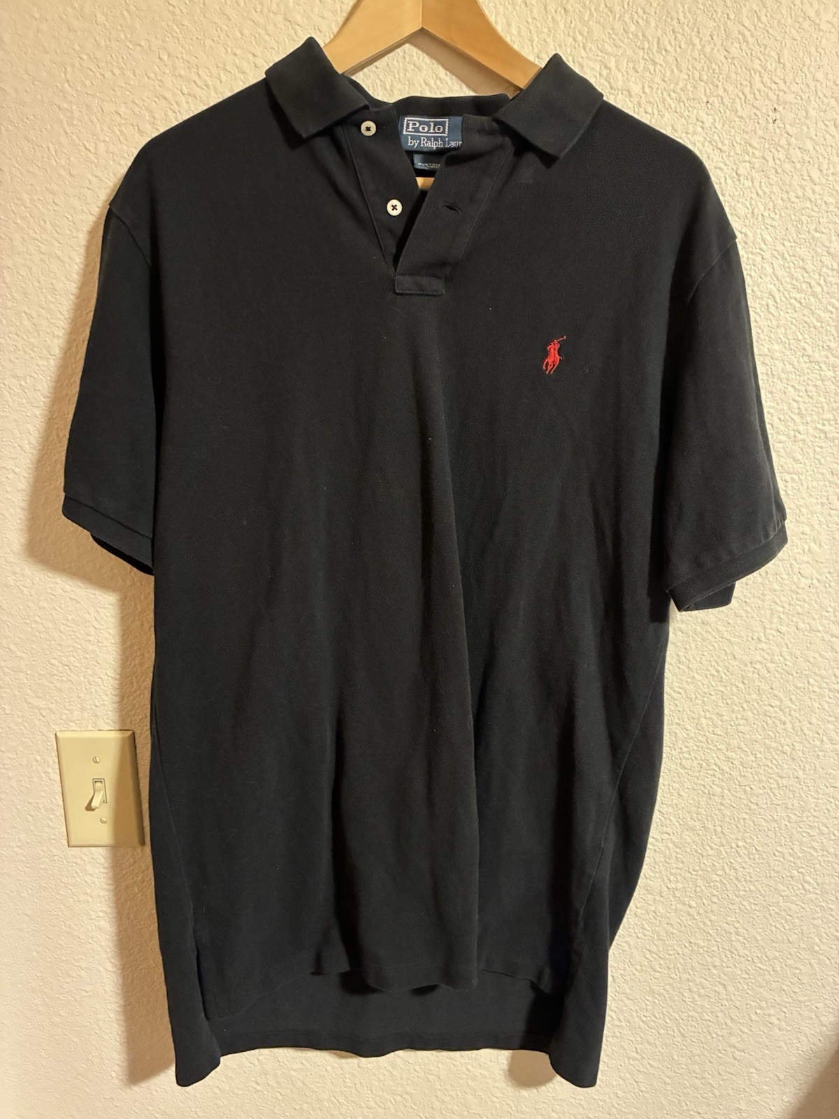 Polo Ralph Lauren uomo taglia large nera manica corta camicia classica rosso pony