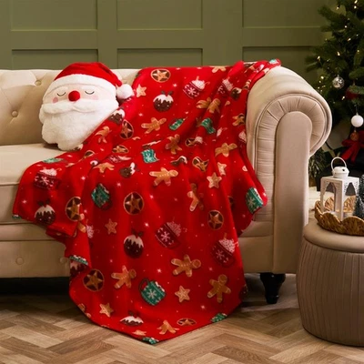 OHS Christmas Throw Soft Polar Fleece Novelty Xmas Blanket Thermal Bedspread