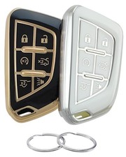 TPU Key Fob Cover Compatible with Cadillac Escalade Escalade Black/Silver-white