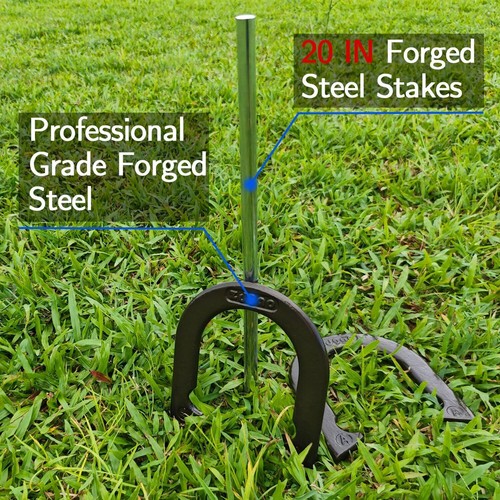 Portable Outdoor Horseshoe Set includes 4 Professional Solid Steel Horseshoes - Picture 4 of 7