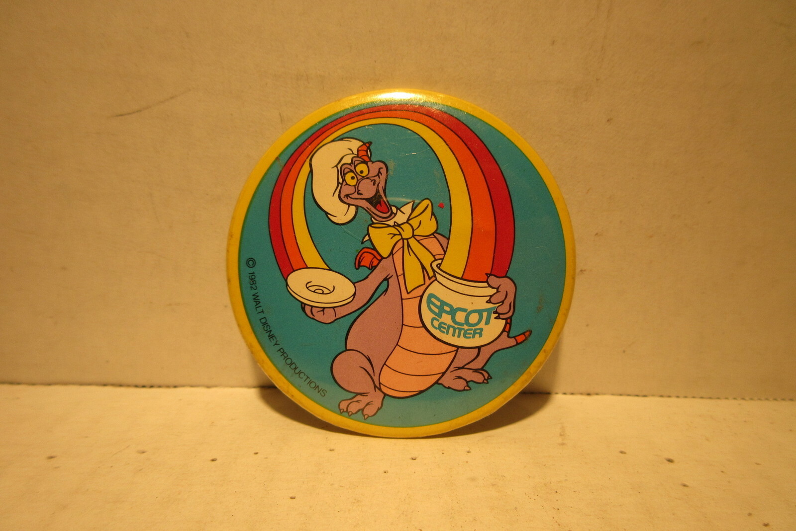 1982 Epcot Center Figment Pinback Button Walt Disney Productions Dragon