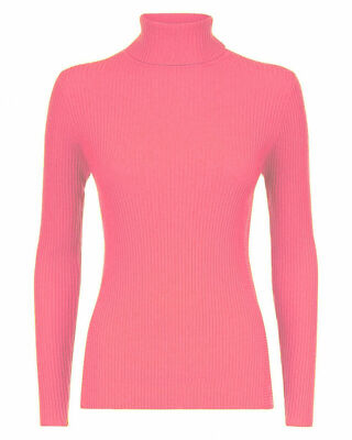 Gerippter Strickpullover Oberteil Damen Frauen hoher Rollkragen Polokragen UK