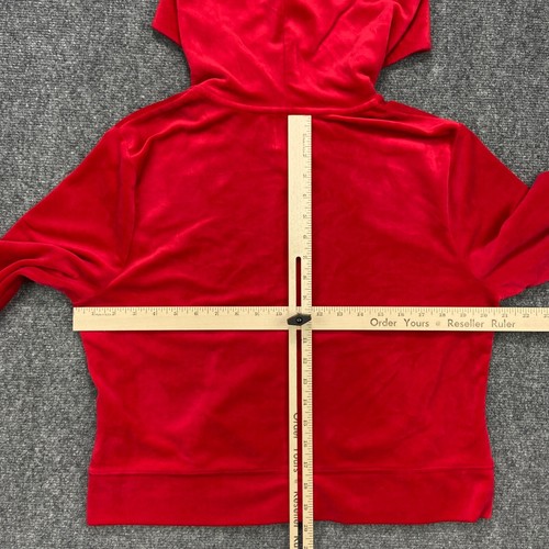 Juicy Couture Hoodie Womens XL Red Velour Full Zip Hand Pockets Sweatshirt - Picture 4 of 17