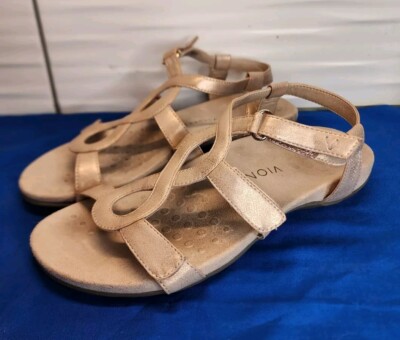 Vionic Sandal Jodie Size 9 Gold Adjustable Hook And Loop Closure