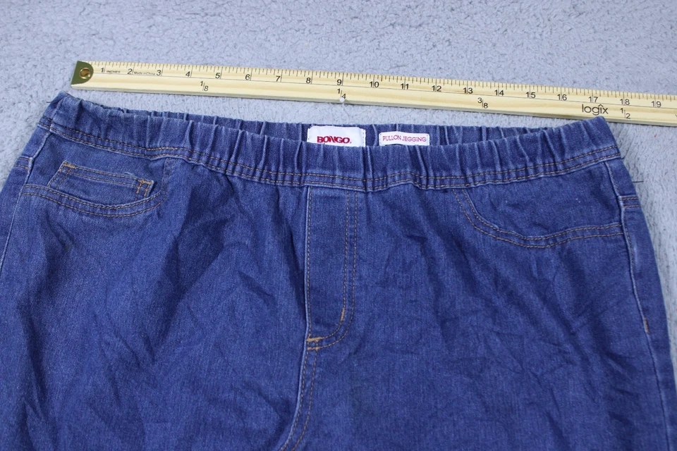 Pantalones de mezclilla Bongo para mujer XL azul tiro medio tiro medio jegging lavado oscuro elástico 34x30 Foto 3 de 4