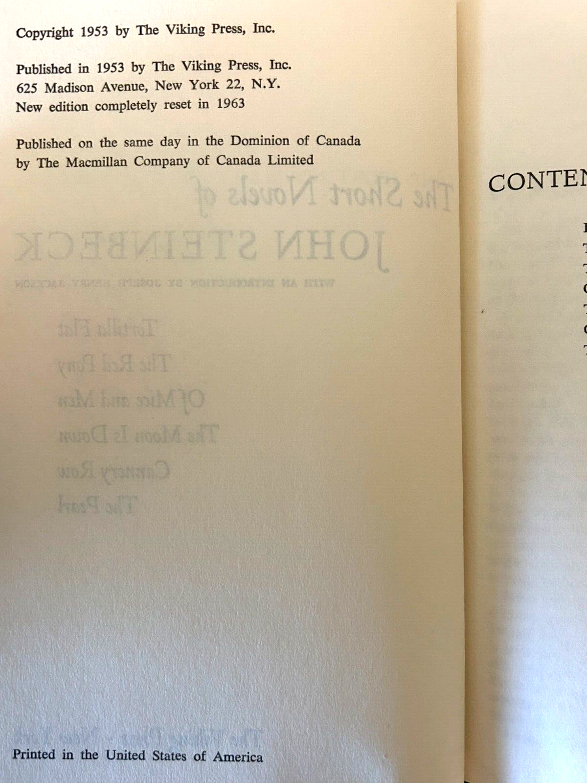 FILA 1953 The Short Novels of John Steinbeck HC Book Of Mice and Men Cannery Row +4