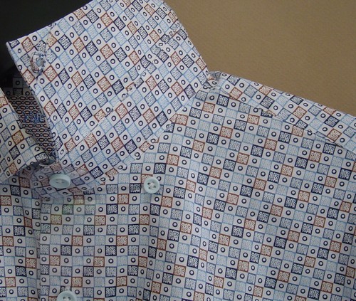 NWT $125 LUCHIANO VISCONTI Size M WHITE BLUE BROWN NAVY CHECK Cotton Shirt 4233 - Picture 3 of 6