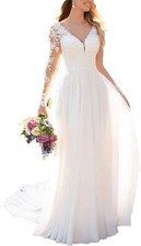 Women's Chiffon Wedding Dress - Lace Appliques Off-The-Shoulder Bridal Gown
