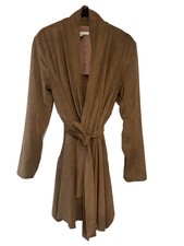 New Halston Camel Brown Tan Faux Suede Jacket Wrap Cardigan Coat Small Women’s
