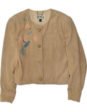 Dino' Z Womens Crop Leather Jacket Uk 12 Medium Beige Floral Leather Bm40