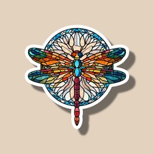 Stained Glass Style Dragonfly Colorful 3" Vinyl Sticker