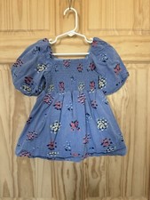 Janie and Jack Blue Puff Sleeve Smocked Flower Dress 18-24M