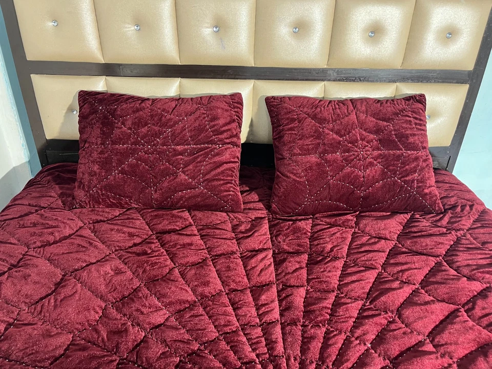 Burgundy Velvet Quilt King Comforter Spider Bedspread Blankets Bedding set - Image 2 of 4