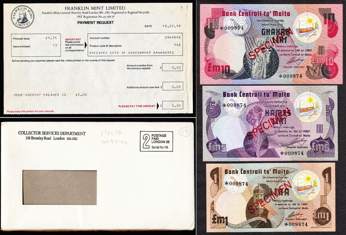 MALTA ・SPECIMEN【 1979年】 1・ 5・10POUNDS MALTA ・SPECIMEN