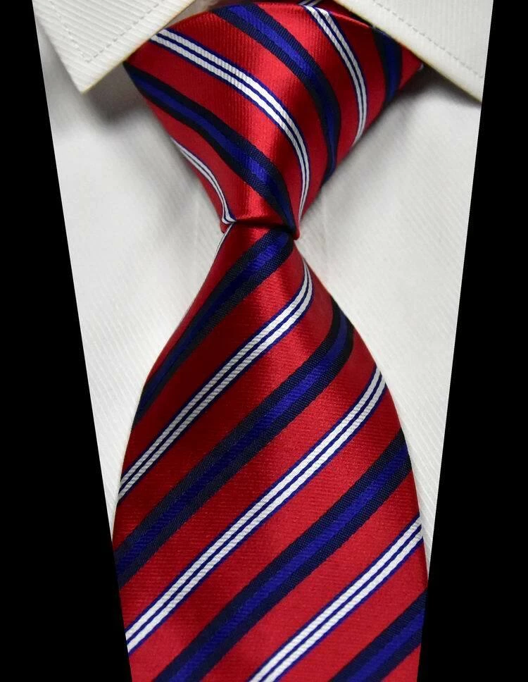 New Classic Striped Red Blue White 100 Silk Men s Necktie Neck