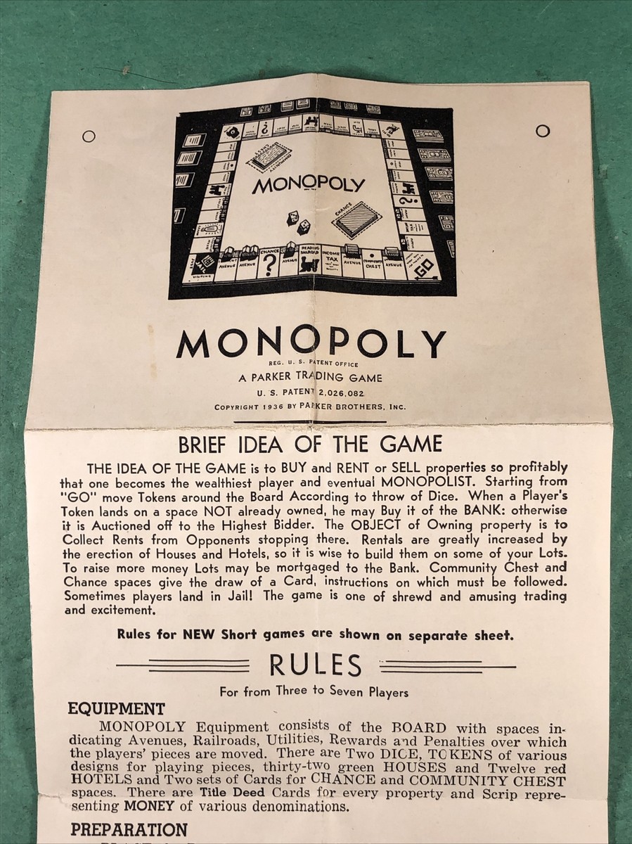 Vintage Monopoly | A Parker Trading Game | 1936 1947 | NO BOARD | eBay