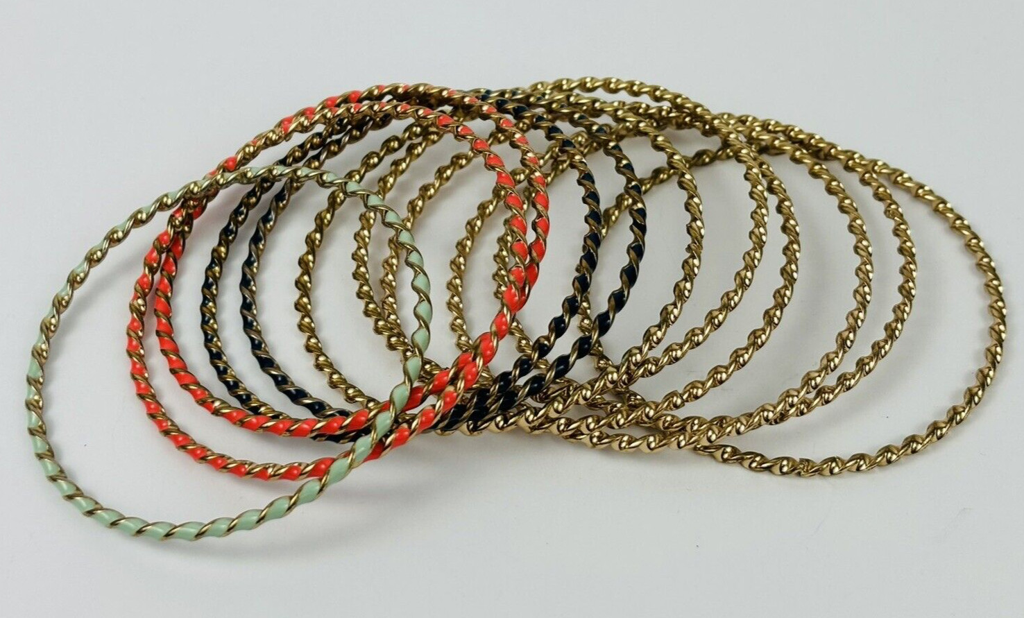 Twist Bangle Bracelet Stack Set Enamel Gold Tone - image 2