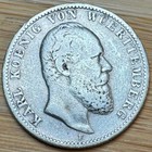 TRES BELLE PIECE DE 2 MARK EN ARGENT 1877 KARL WURTTEMBERG (1246) RECHERCHÉE